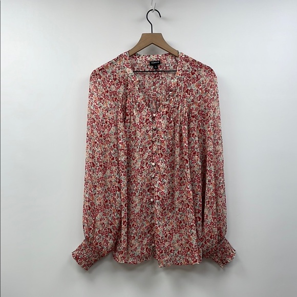 Torrid Floral Metallic Sheer Chiffon Button Down Long Sleeve Blouse Boho 2X - Picture 3 of 10